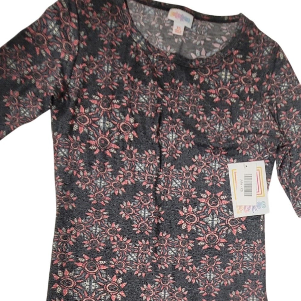 Lularoe Julia Dress XS Gray Pink Floral‎ Print Stretch Fitted Casual
